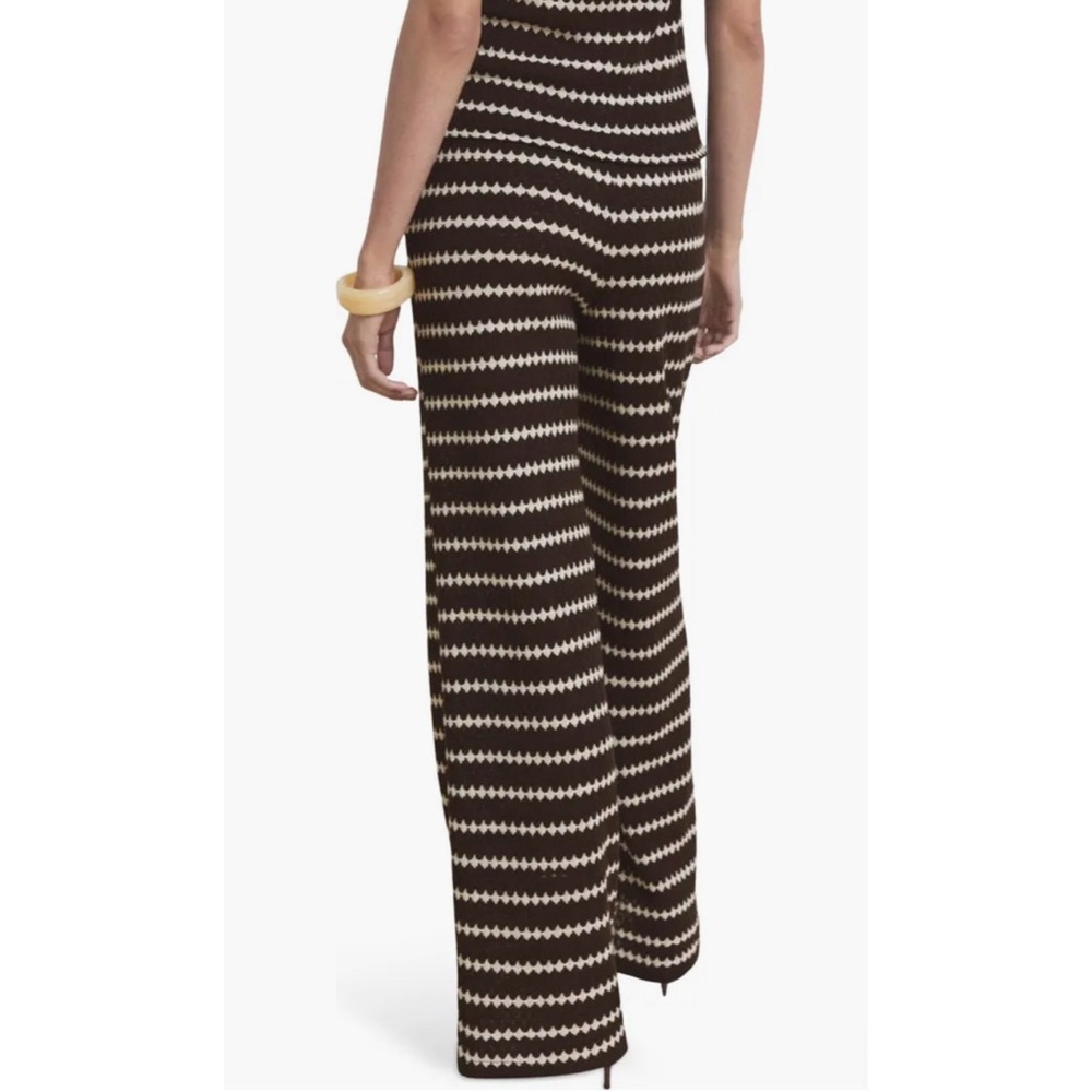NWOT Mango Dk Brown Wavy Stripe Knit Pull-On Straight Leg Pants Size Large